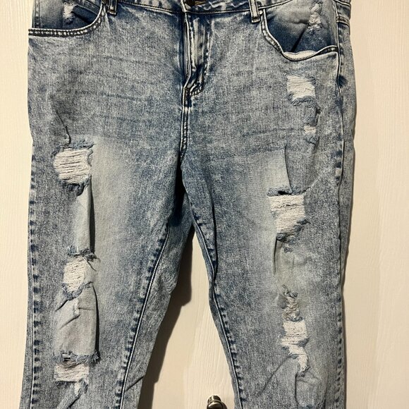Acid Wash, Distressed Crop Jeans - Picture 3 of 5